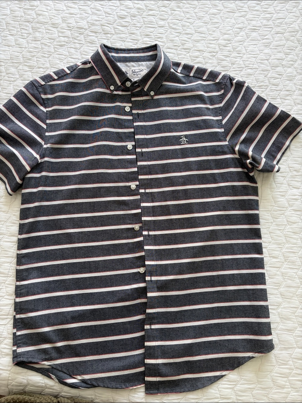 Original Penguin Black Short-Sleeve Button-Down with White & Pink Stripes